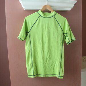 Boys Lands End Short Sleeved Rash Guard Size XL 18-20 Green w Blue Stitching